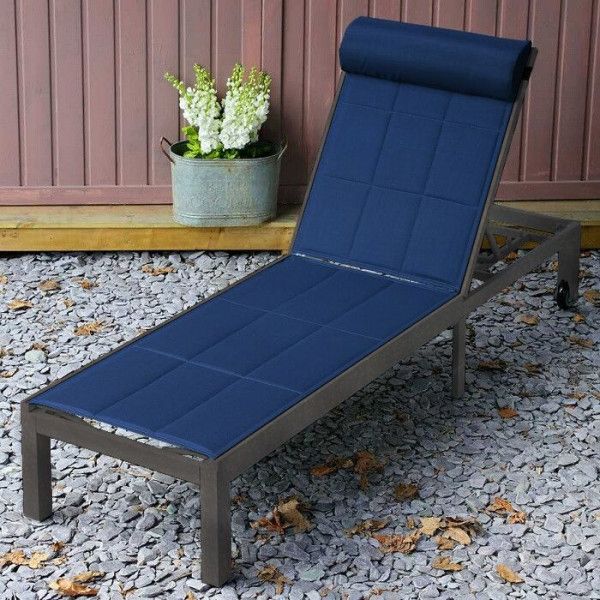 Michelle Antique Bronze & Blue 200cm Aluminium & Padded Mesh Fabric Garden  Lounger Intended For Michelle Metal Garden Benches (View 17 of 20)