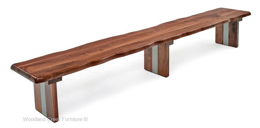 Modern Wood Bench With Live Edge Walnut Slab, Custom Made Inside Walnut Solid Wood Garden Benches (View 8 of 20)