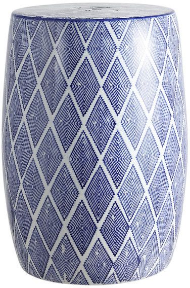 Moroccan Diamonds 18" Ceramic Drum Garden Stool, Blue And White With Regard To Kujawa Ceramic Garden Stools (View 18 of 20)