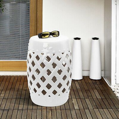 Outsunny Modern Ceramic Lattice Garden Stool Accent Table Decorative White Intended For Standwood Metal Garden Stools (View 8 of 20)