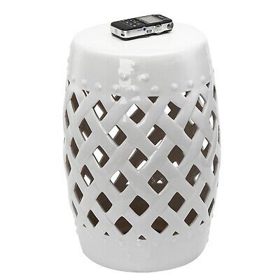 Outsunny Modern Ceramic Lattice Garden Stool Accent Table Decorative White With Standwood Metal Garden Stools (Photo 12 of 20)