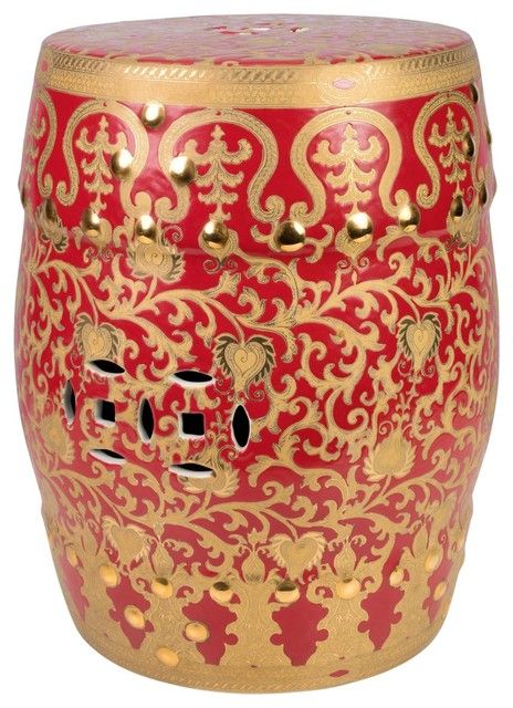Red And Gold Tapestry Porcelain Garden Stool/chair, 18" In Williar Cherry Blossom Ceramic Garden Stools (Photo 20 of 20)