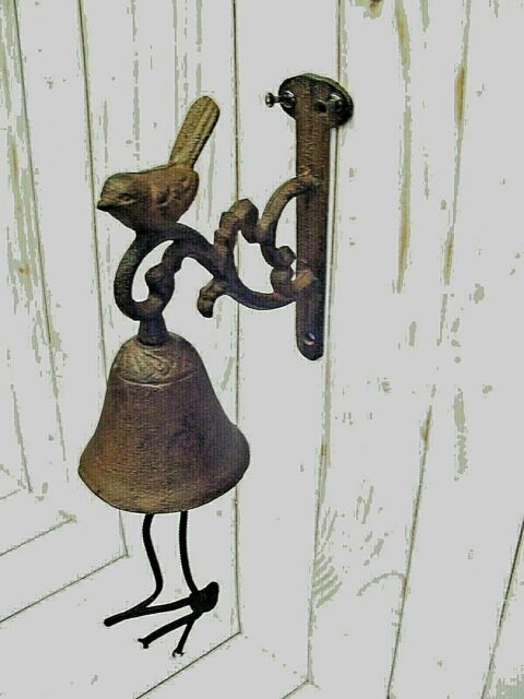 Vintage Style Cast Iron Bird Bell, Home, Garden, Patio, Entrance, Porch,  Shed In Madeline Vintage Bird Cast Iron Garden Benches (Photo 4 of 20)
