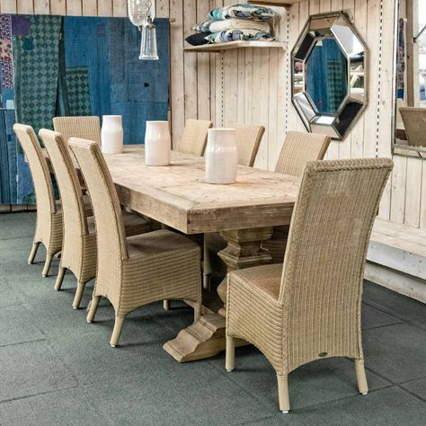 2019 Cool Wicker Trestle Dining Table 8 Wicker Dining Chairs Throughout Alexxia 38'' Trestle Dining Tables (View 14 of 20)