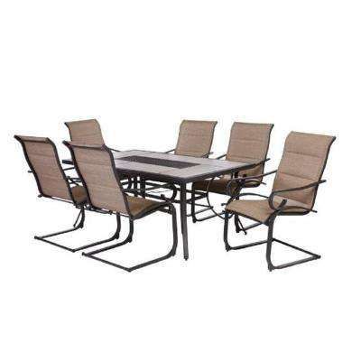 2020 Crestridge 7 Piece Padded Sling Outdoor Dining Set In Throughout Desiree 47.2'' Pedestal Dining Tables (Photo 13 of 20)