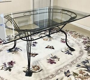 2020 Steven 55'' Pedestal Dining Tables Pertaining To Wrought Iron With Clear Glass Top Dining Table 72" Long X (View 17 of 20)