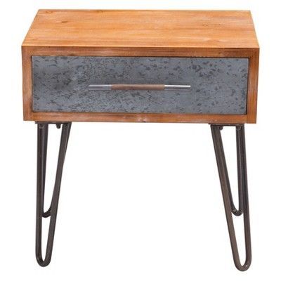 23.6 Industrial Galvanized Steel And Wood End Table In Most Popular Anzum  (View 8 of 20)