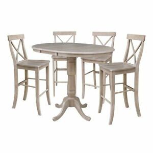36" Round Extension Dining Table With Four Bar Height Pertaining To Latest Pevensey 36'' Dining Tables (View 9 of 20)