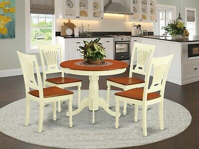 5pc Kitchen Dinette 36" Round Pedestal Table + 4 Wood With Regard To Well Liked 28'' Pedestal Dining Tables (Photo 16 of 20)