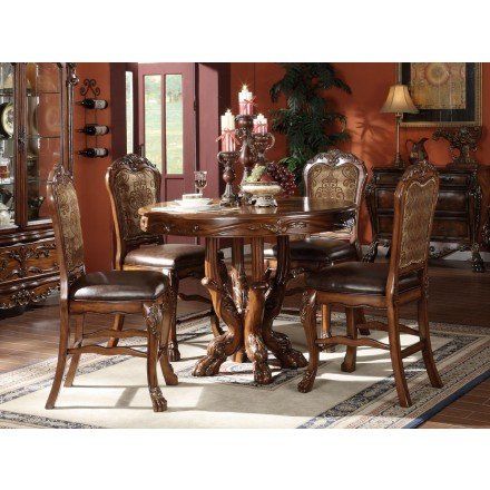 Acme Dresden 5 Pc Round Counter Height Dining Table Set In Inside Newest Pennside Counter Height Dining Tables (Photo 15 of 20)