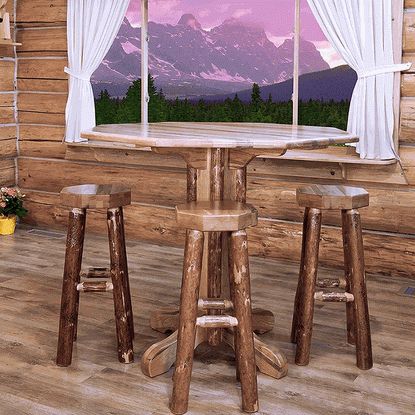 Amish "glacier" Pine Log Pedestal Pub Table Within Popular Andrelle Bar Height Pedestal Dining Tables (View 13 of 20)