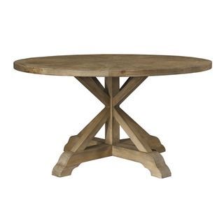 Benchwright Rustic X Base Round Pine Wood Dining Table Pertaining To 2020 Finkelstein Pine Solid Wood Pedestal Dining Tables (View 8 of 20)