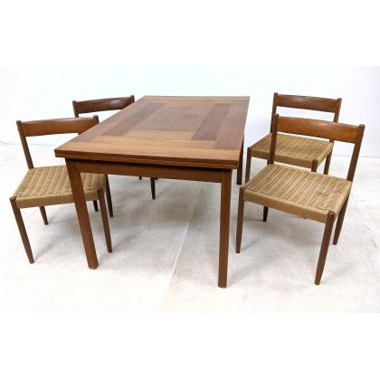 Best And Newest 200204 278 5pc Danish Modern Teak Dining Set.table & 4 For Naz 51.25'' Pedestal Dining Tables (Photo 7 of 20)