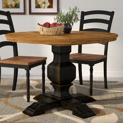 Best And Newest Black Round Kitchen & Dining Tables You'll Love In 2020 Inside Villani Drop Leaf Rubberwood Solid Wood Pedestal Dining Tables (Photo 5 of 20)