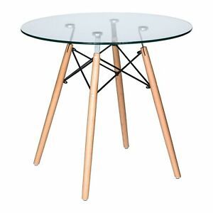 Best And Newest Leisuremod Dover Round Bistro Glass Top Dining Table Wood Throughout Mode Round Breakroom Tables (View 14 of 20)