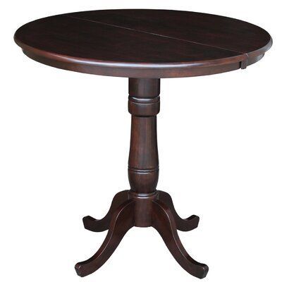 Boothby Drop Leaf Rubberwood Solid Wood Pedestal Dining Tables Regarding Fashionable Liesl Counter Height Rubberwood Solid Wood Dining Table (Photo 6 of 20)