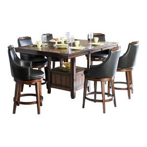Bushrah Counter Height Pedestal Dining Tables Within Widely Used Homelegance Bayshore 7 Piece Counter Height Table Set With (View 7 of 20)