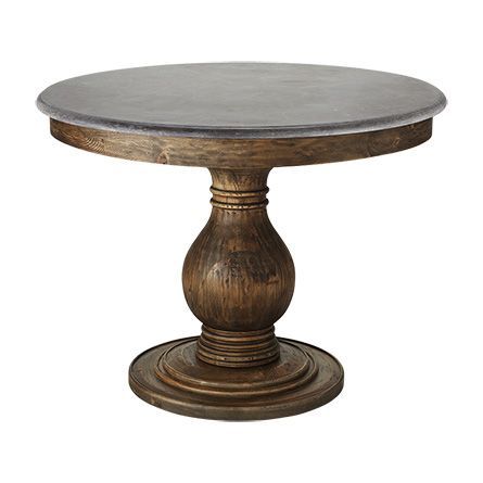 Corvena 48'' Pedestal Dining Tables Pertaining To Well Known Luca 48" Round Dining Table With Bluestone Top In Barnwood (Photo 4 of 20)