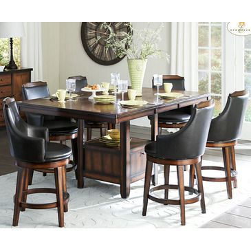 Current Canalou 46'' Pedestal Dining Tables Regarding Homelegance Bayshore 7 Piece Counter Height Table Set W (View 6 of 20)