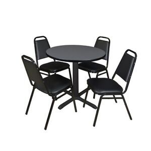 Current Round Breakroom Tables And Chair Set Regarding Cain 30" Round Breakroom Table  Grey & 4 Restaurant Stack (View 15 of 20)