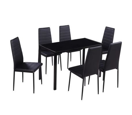 Deonte 38'' Iron Dining Tables Inside Widely Used Vidaxl Seven Piece Dining Table And Chair Set Black (View 18 of 20)