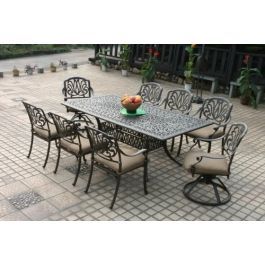 Elisabeth Cast Aluminum 9pc Patio Dining Set With 44"x84 With Most Recent Cainsville 32'' Dining Tables (Photo 15 of 20)