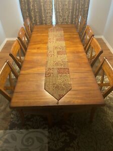 Famous 8' X 3'6 Solid Wood Formal Dining Table With 8 Chairs Pertaining To Carelton 36'' Mango Solid Wood Trestle Dining Tables (View 18 of 20)