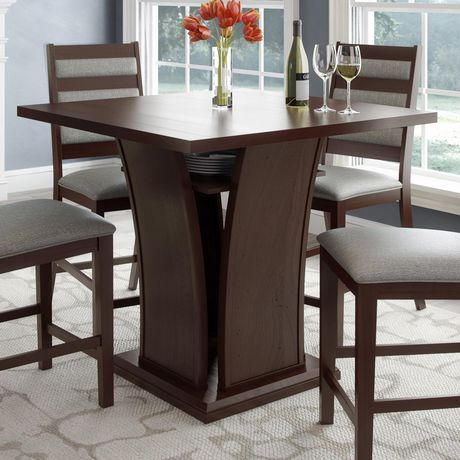 Famous Charterville Counter Height Pedestal Dining Tables For Corliving Bistro Square Curved Base Cappuccino Wood Veneer (View 3 of 20)