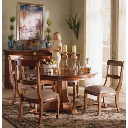 Famous Kincaid Tuscano Solid Wood Round Pedestal Table Dining Set Intended For Nakano Counter Height Pedestal Dining Tables (Photo 5 of 20)