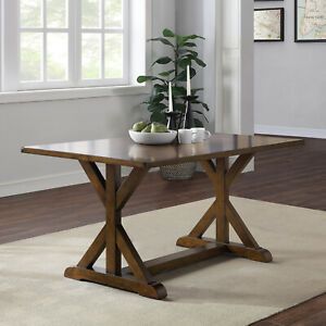 Farmhouse Dining Kitchen Table Solid Wood Dark Brown In Most Popular Keown 43'' Solid Wood Dining Tables (View 10 of 20)