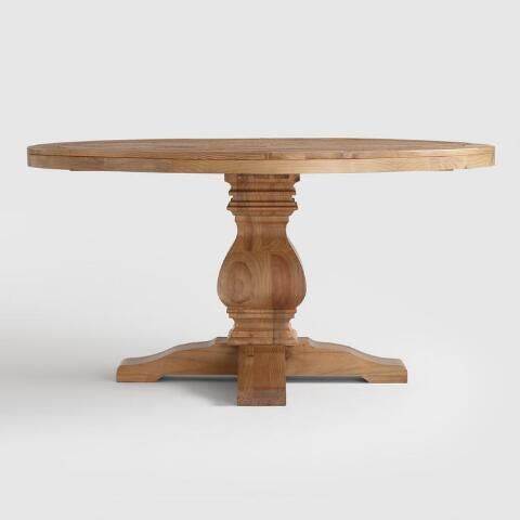 Finkelstein Pine Solid Wood Pedestal Dining Tables Pertaining To Well Known Round Gray Pine Wood Lisette Dining Table – Smallworld (Photo 1 of 20)