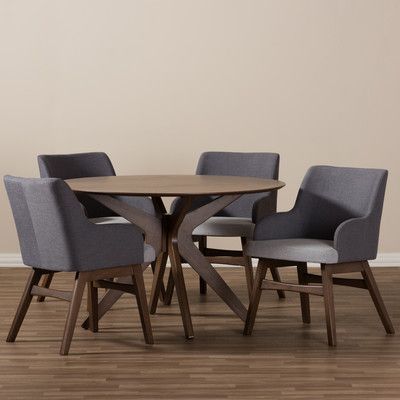 George Oliver Monte Mid Century Modern Wood Round 5 Piece Within Fashionable Desiree 47.2'' Pedestal Dining Tables (Photo 7 of 20)