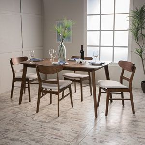 Helen Mid Century Fabric & Wood Finish 5 Piece Dining Set In Most Current Isak 35.43'' Dining Tables (Photo 9 of 20)