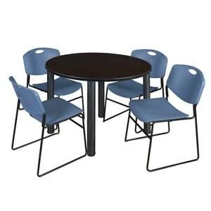 Kee 48" Round Breakroom Table  Mocha Walnut/ Black & 4 With Regard To Favorite Round Breakroom Tables And Chair Set (Photo 13 of 20)