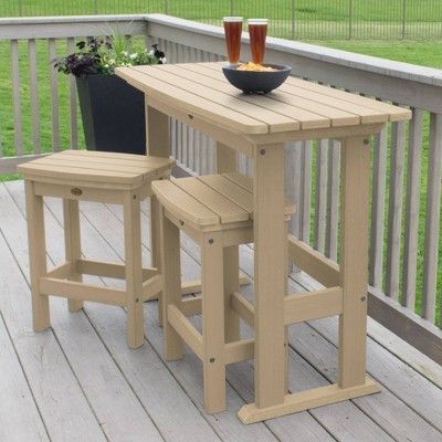 Keown 43'' Solid Wood Dining Tables Throughout Most Popular 3pc Lehigh Counter Height Patio Balcony Set Tuscan Taupe (Photo 15 of 20)