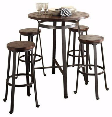 Most Current Dining Room Bar Set 5 Piece Pub Height Round Rustic Brown Throughout Abby Bar Height Dining Tables (Photo 10 of 20)