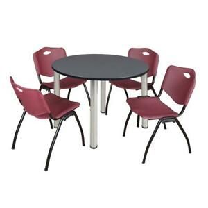 Most Current Kee 48" Round Breakroom Table  Grey/ Chrome & 4 'm' Stack Pertaining To Round Breakroom Tables And Chair Set (View 14 of 20)