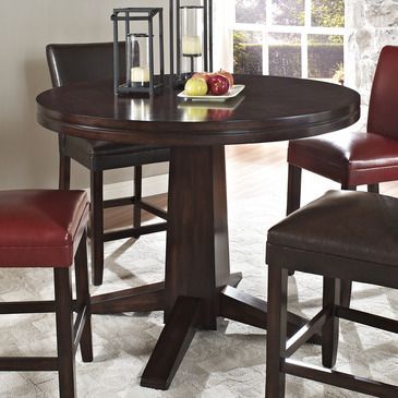 Most Popular Barra Bar Height Pedestal Dining Tables Within Round Table Top Is Stained A Deep Cherry (View 8 of 20)