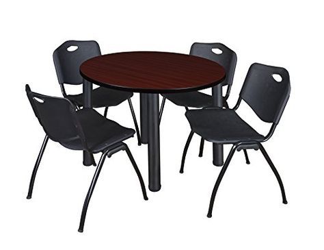Most Popular Round Breakroom Tables And Chair Set Within Kee 42″ Round Breakroom Table  Mahogany/ Black & 4 'm (Photo 10 of 20)