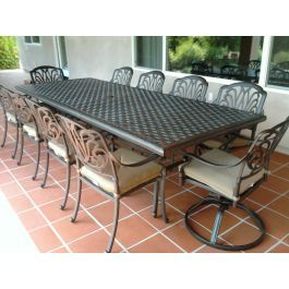 Most Recent Elisabeth Cast Aluminum 11pc Outdoor Patio Dining Set With In Mcmichael 32'' Dining Tables (View 13 of 20)