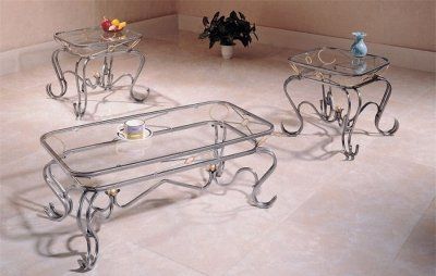 Most Recent Silver Metal Traditional 3pc Coffee Table Set W/golden Accents With Dellaney 35'' Iron Dining Tables (Photo 12 of 20)