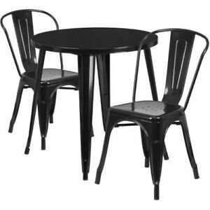 Most Recently Released 30'' Round Black Metal Indoor Outdoor Table Set With 2 With Dellaney 35'' Iron Dining Tables (Photo 14 of 20)