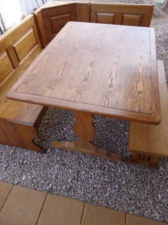 Most Recently Released H.w. Hull And Sons Solid Oak Bench Dining Table Set – $300 In Nashville 40'' Pedestal Dining Tables (Photo 14 of 20)