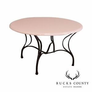 Most Up To Date 34.6'' Pedestal Dining Tables Throughout Custom Wrought Iron Base Glazed Stone Round Dining Table (Photo 13 of 20)