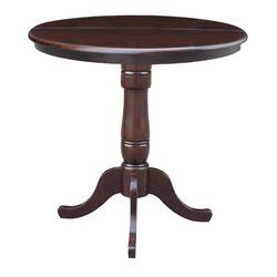 Newest Andover Mills™ Liesl Counter Height Rubberwood Solid Wood Throughout Villani Drop Leaf Rubberwood Solid Wood Pedestal Dining Tables (View 3 of 20)