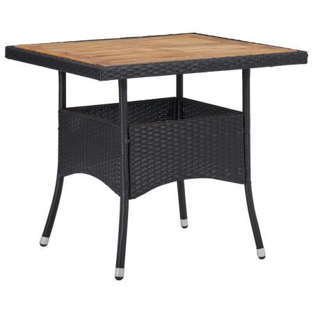Outdoor Dining Table Black Poly Rattan And Solid Acacia Pertaining To Fashionable Folcroft Acacia Solid Wood Dining Tables (Photo 10 of 20)