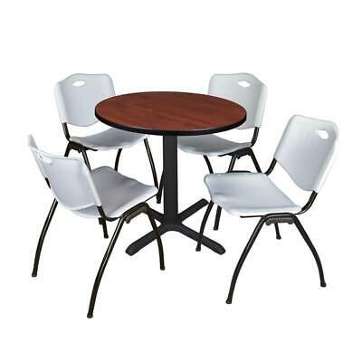Popular Round Breakroom Tables And Chair Set For Cain 30in. Round Breakroom Table  Cherry & 4 'm' Stack (Photo 3 of 20)