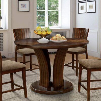 Preferred Bar Height Pedestal Dining Tables For Wrought Studio Galbaugh Counter Height Solid Wood Dining (Photo 10 of 20)