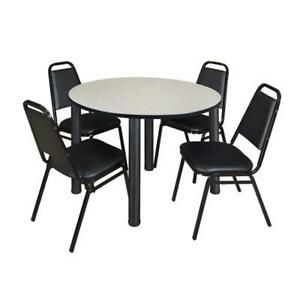 Preferred Kee 48" Round Breakroom Table  Maple/ Black & 4 Restaurant Regarding Round Breakroom Tables And Chair Set (Photo 20 of 20)