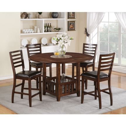 Recent Liesel Bar Height Pedestal Dining Tables Pertaining To Acme Theodora 5 Pc Drop Leaf Counter Height Dining Table (View 5 of 20)